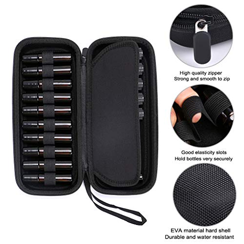 Hipiwe EVA Essential Oils Carrying Case Organizer for 20 Bottles 5ml 10ml Standard and Rollers Bottles Portable Hard Shell Essential Oils Travel Bag Holder for Essential Oils Bottle Storage (Black)