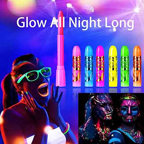12 PCS Glow Face Body Paint, Glow In The Dark Under UV Black Light Sticks Makeup Neon Face Painting Kits for Adult Halloween Festival Accessory Glow Party Supplies