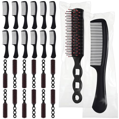 24 Pcs Hair Brush Combs Set Bulk Hairbrushes for Homeless Individually Wrapped Combs for Women Hotel Travel Nursing Charity Christmas(Black)