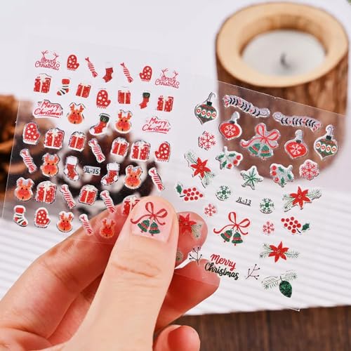 30pcs 3D Cartoon Christmas Nail Stickers for Women, Cute Snowflake Elk Christmas Nail Art Stickers Winter Nail Sticker Christmas Nail Decals Santa Claus Snowman Xmas Tree Christmas Stickers for Nails