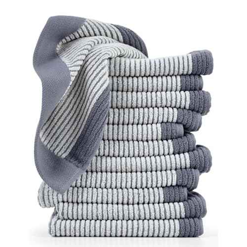 Cleanbear Wash Cloths for Showering, 12 Washcloths with Stylish Jacquard Weaved Design, Cotton Washcloth Set, 13 x 13 Inches, Gray