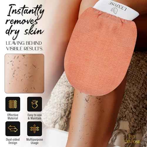 L'Exfose Kessa Hammam Deep Exfoliating Glove 2pc - Korean Exfoliating Mitt for Shower Ideal for Dead Skin Remover, Keratosis Pilaris & Self-Tanning to Improve Skin Tone Made with 100% Natural Viscose