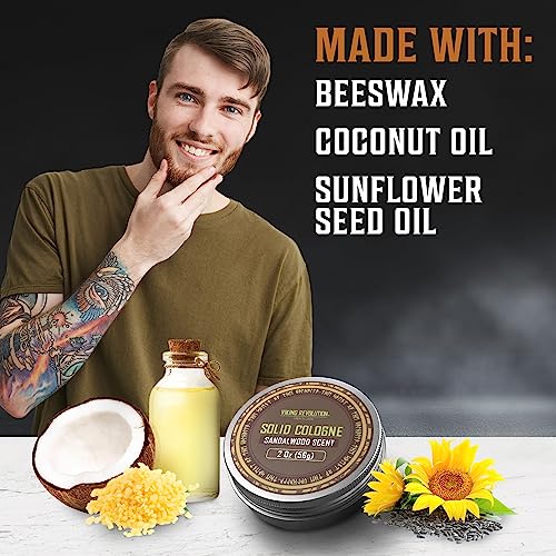 Viking Revolution Sandalwood Mens Solid Cologne Men 2 Oz - Men Solid Perfume with Sandalwood Cologne for Men - Balm Cologne for Mens Cologne Balm Travel Cologne Wax (1 pack, Sandalwood)