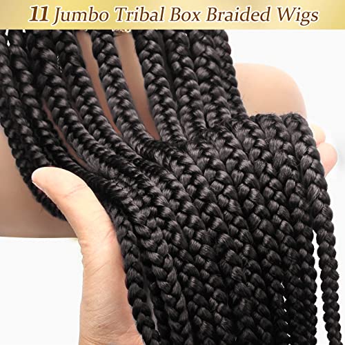 36" Full Lace Braided Wigs for Black Women Jumbo Box Braids Lace Front Wig with Baby Hair Lightweight Synthetic Lace Frontal Black Cornrow Twisted Wigs (Black)