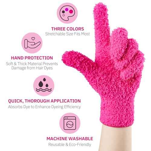 3 Pairs Reusable Microfiber Hair Dye Gloves for Hair Coloring & Cleaning - Protects Hands, Prevents Damage to Fragile Hair, Ensures Efficient Dye Application, Machine Washable Eco-Friendly Use