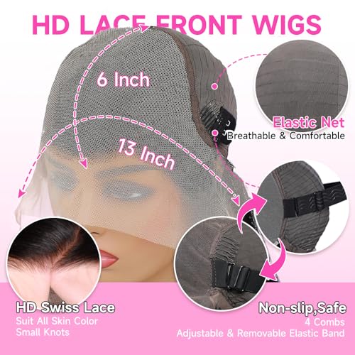 13x6 Lace Front Wigs Human Hair 200% Density Body Wave 13x6 HD Lace Frontal Wigs Brazilian Virgin Human Hair Wig Pre Plucked Invisilbe Hairline 3x Longer Lifespan 24 Inch