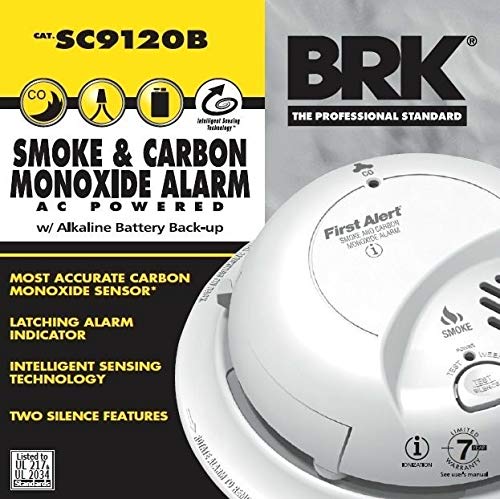 FIRST ALERT BRK SC9120FF Hardwired Smoke and Carbon Monoxide (CO) Detector with Battery Backup, 1 pack , White