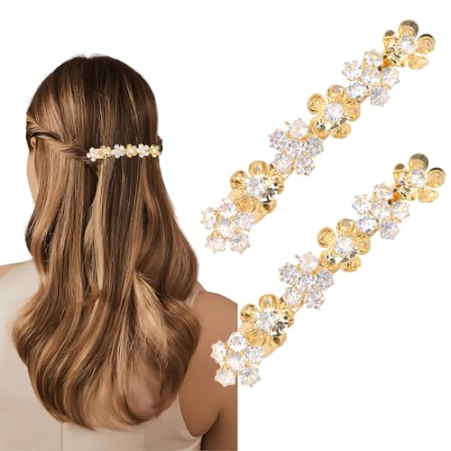 Hair Clips Barrettes Flower Gold Silver Rhinestone Diamond Wedding Bridal Short Cute Hair Clips Barrettes Fashion Accessories for Women Girls Thin Thick Hair