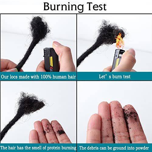 0.4cm Width 8Inch 60 Strands Dreadlock Extensions Real Human Hair 100% Handmade Permanent Loc Extensions Human Hair for Women/Men Can Be Curled and Bleached(width 0.4cm #1B color)