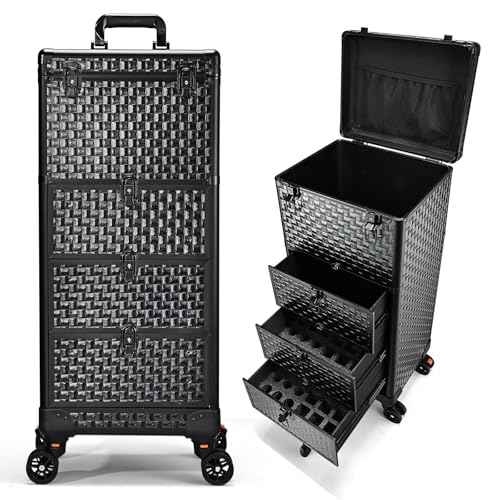 Salon Cart with 3 Drawers, Nail Trolley Cart with Wheels Salon Station Rolling Makeup Train Case Cosmetology Case Organizer Cases for Nail Tech,SPA,Face Painting,Hairstylist,Makeup Artist