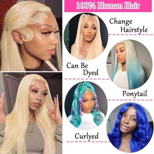 24 Inch 613 Lace Front Wig Human Hair Blonde 13X6 HD Transparent Lace Front Wigs Human Hair 180 Density Blonde Glueless Wigs 613 HD Straight Lace Frontal Wig Pre Plucked