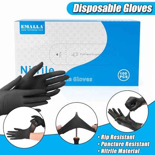 300pcs Disposable Tattoo Ink Cups (8mm/11mm/15mm) + 2 Black Ink Caps Holders + 100 Black Nitrile Gloves, Complete Tattoo Supplies Kit for Artists & Studio