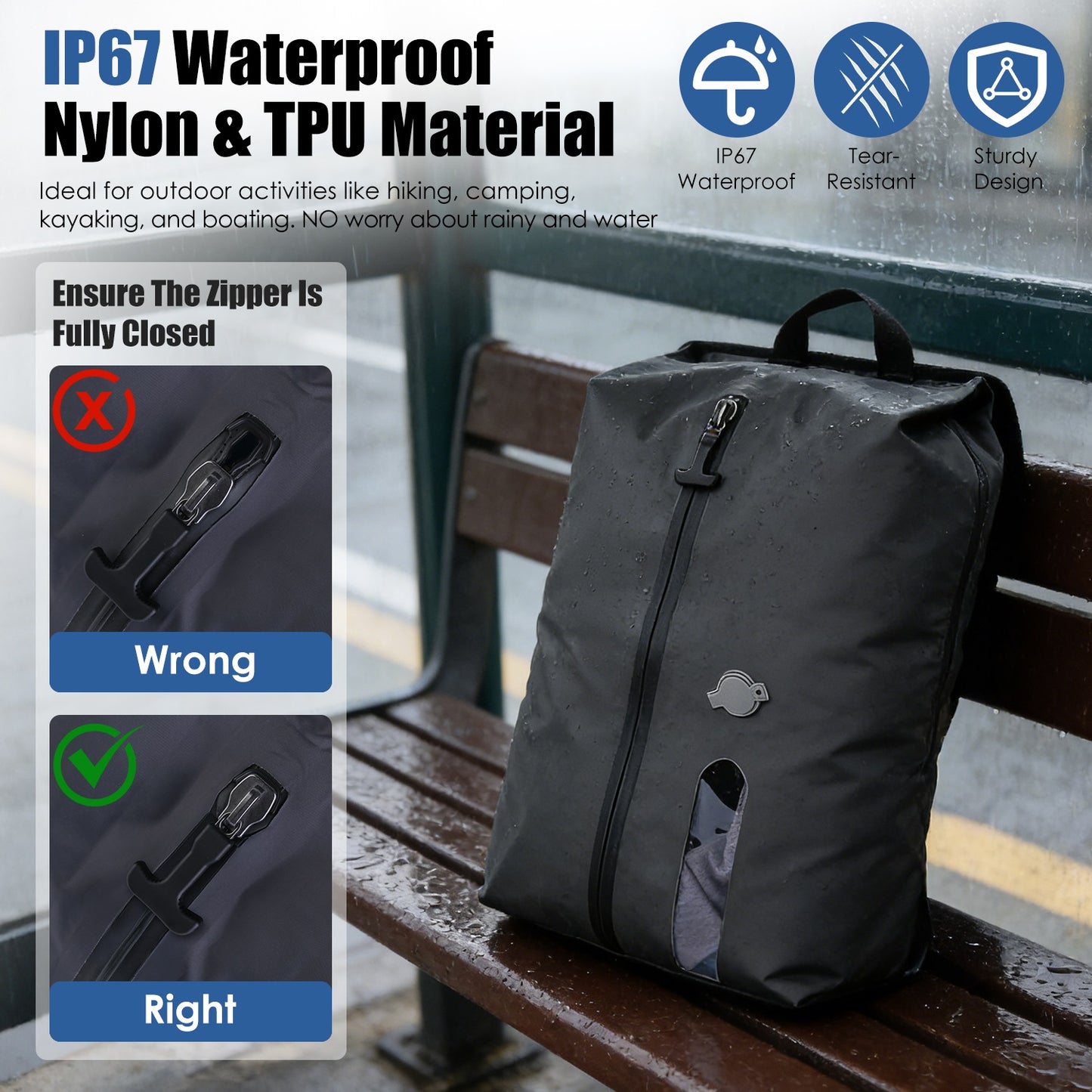 2Pcs 17L Vacuum Bags With Pump Clear Window Handle IP67 Waterproof
