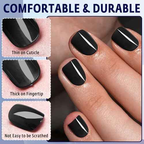120Pcs Short Press on Nails Square Round Fake Nails, Glossy Black Acrylic Nails Press ons Full Cover False Nails for Women Girls
