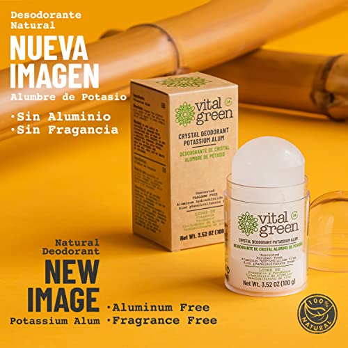 Vital Green Crystal Potassium Alum Deodorant ? Unscented Mineral Deodorant For Men, Women And Athletes -3.53oz / 100 g (12 Units)