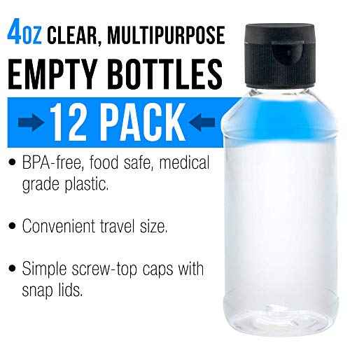 U.S. Art Supply 4 ounce Squeeze PET Plastic Bottles with Flip Cap - BPA-free, food safe, medical grade plastic, acrylic pouring paint Great For Hand Sanitizer (Pack of 12)