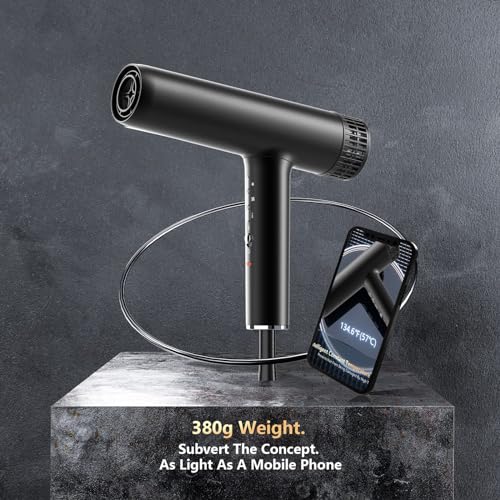 Hair Dryer, Professional Brushless Motor Ionic Hair Blow Dryer with Diffuser, Magnetic Nozzles, 0.83Pound, 2000W, 60dB, 3 Heat Settings & 3 Speed & Cold Settings, Diffuser Hair Dryer, Black