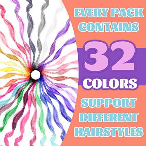 32 PCS Colored Clip in Hair Extensions, BEAHOT 16-21Inch Rainbow Long Curly Wavy Hairpieces Clip in Synthetic, Halloween Cosplay Dress Up Fashion Party Christmas New Year Gift for Women Kids Girls