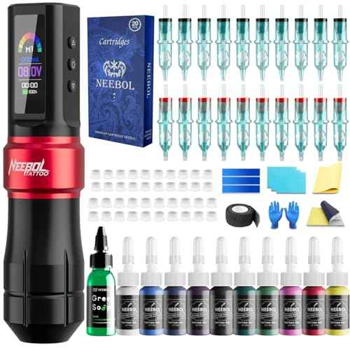 Neebol Wireless Tattoo Gun kit, Cordless Rotary Tattoo Pen with Mode Memory, 6h Battery Life, Tattoo Supplies Equipment, Complete Tattoo Machine Kit Gift for Beginners and Professionals