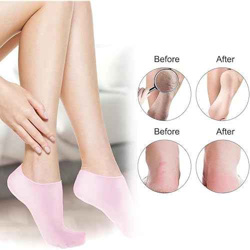 4 Pairs Silicone Moisturizing Glove Socks Set for Dry Cracked Feet and Hands, Anti Slip Spa Socks Women Gel Pedicure Socks for Foot Hand Softening Foot Care After Pedicure