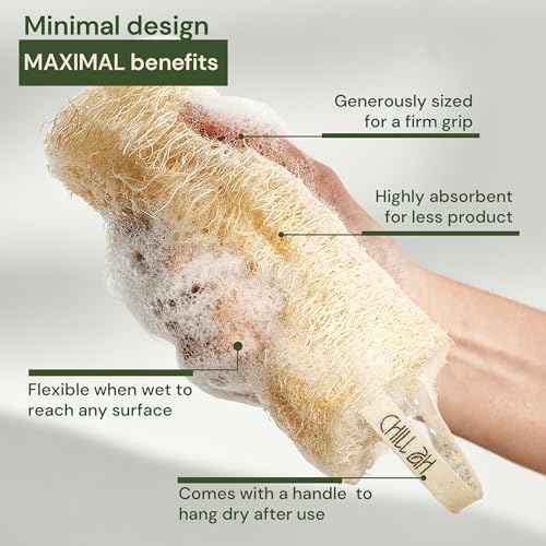 Chill Ah Natural Loofah Sponge Set ? 100% Plant-Based, Dye-Free, Biodegradable Bath Exfoliator for Glowing Skin ? Handcrafted in Vietnam (4-Pack)