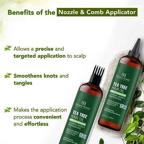 Botanic Hearth 100% Pure Tea Tree Oil For Hair Growth | Infused with Jojoba & Grapeseed Oils | Hair Oil Repairs Dry Damaged Hair, Strengthening, Healthier - Hair Tonic, 6.7 fl oz