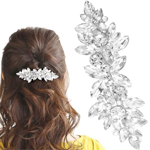 1 Pcs Silver Sparkly Rhinestone Hair Clips, Fancy Hair Clips for Women, Crystal Wedding Hair Clip, Rhinestone Hair Accessories for Wedding, Party, Bride, Long Hair