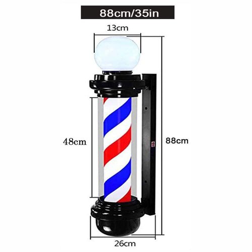 MIUXIU 35-inch Barber Pole Red White Blue Stripes with LED Light,Traditional Barber Pole Outside Barber Shop Rotating Light Sign Light Box Rainproof Hairdressing Salon Save Energy Wall Lamp