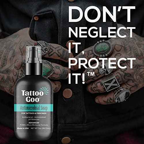 Tattoo Goo Cleansing Soap, 3 oz, For Piercing & Tattoo Aftercare, Hydrates and Cleans Dirt, pH Balanced Soap, Leaves No Residue, No Fragrance, Alcohol, Laonin or Petroleum Jelly