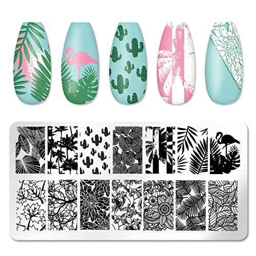 6pcs Nature Theme Nail Stamping Plates Leaf Island Scenery Flower Lace Snake Image Plates Christmas Nail Art Stamping Kit Nail Stamping Plates for Nails(4.72 x 2.36 Inches)