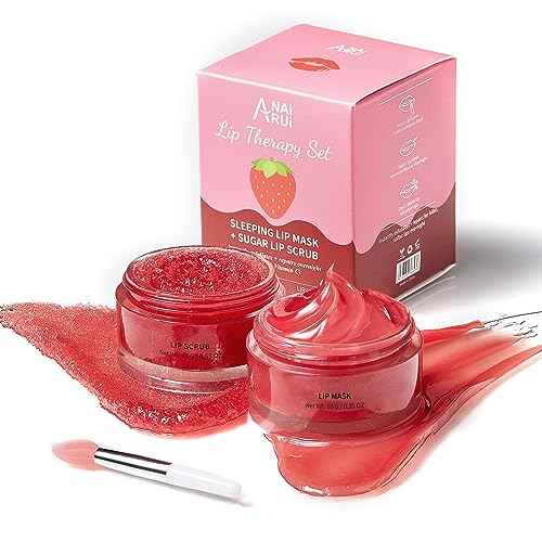 Lip Scrub & Lip Mask Set, Lip Sleeping Mask, Overnight Treatment Lip Care Products, Skin Care Christmas Gifts for Girls, Moisturize & Nourish, Dry Cracked Lips, Intense Hydration with Vitamin C