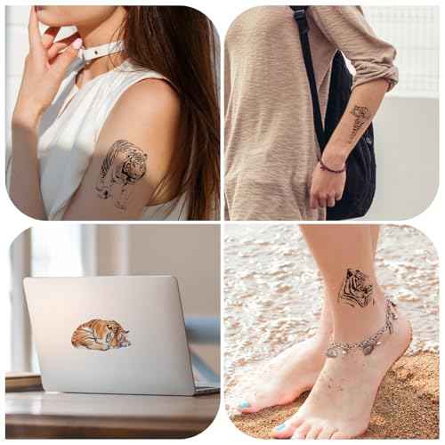 12 Sheets Tiger Temporary Tattoos for Men Women, Realistic Tiger Arm Chest Leg Back Shoulder Tattoo Stickers for Adults, Wild Beast Animal Body Art