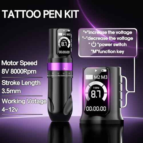 Tattoo Gun Kit Complete Tattoo Machine Kit 7 Strokes Length with 2 Batteries 2300mAh Power Supply 11pcs Tattoo Inks 20 Pcs Tattoo Cartridge Needles for Artist and Beginner