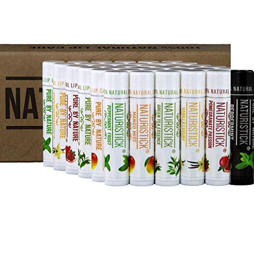 Naturistick Premium Beeswax Lip Balm for Dry, Chapped Lips | 100% Natural Lip Care | Coconut Oil, Shea Butter, Aloe Vera | Moisturizing, Chemical-Free Chapstick | 36 Pack Assorted Scents | Made in USA