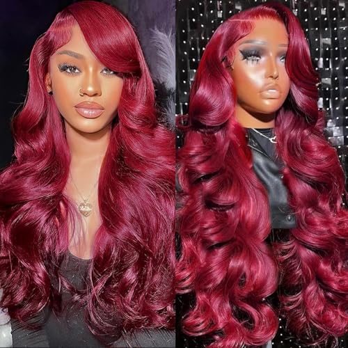 Burgundy Lace Front Wigs 13x4 HD Transparent Body Wave Lace Front Wigs Pre Plucked 180% Density Glueless Wine Red Wigs for Women (26)