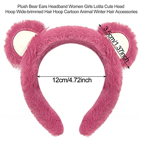 Wittocs Rose Red Bear Ears Headband Plush Bear Ear Headwears for Women Girls Makeup Headband Cute Fashion Fluffy Soft Face Washing Headbands New Year Halloween Valentines Day Hair Hoop