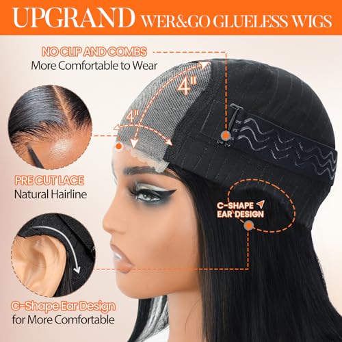 AISI Glueless Bob Wig Human Hair Pre Plucked Short Straight Bob Wigs for Black Women Pre Cut 4x4 Lace Closure HD Transparent Glueless Lace Front Wigs Human Hair 180% Density 12 Inch