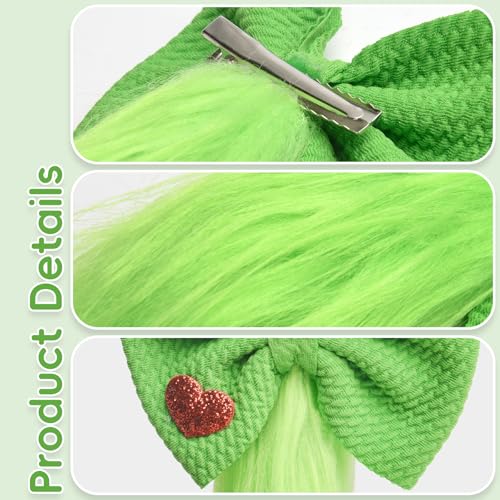 Green Furry Hair Bow Clip Costume Accessories for Girls Women Christmas Theme Party