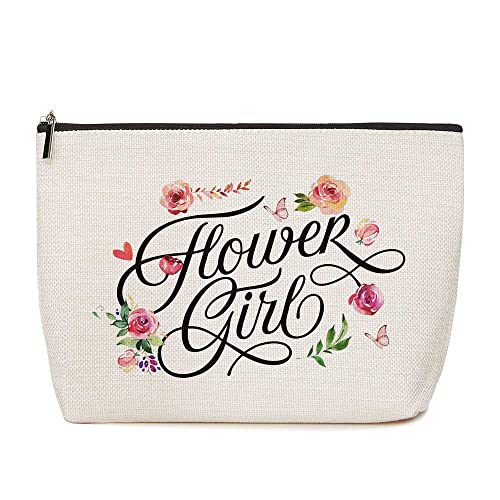 HOWDOUDO Flower Girl Gift, Wedding Gift for Flower Girls Wedding Party Bag Bridal Shower Gifts, Thank You Makeup Bag Bachelorette Bridal Shower Party Travel Bag Pouch Zipper waterproof