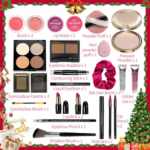 Makeup Advent Calendar 2025 for Women Teen Girls 24 Dayss Beauty Advent Calendar Christmas Makeup Set Gift for Wife Daughter Mother Girlfriends Trendy Stuff Makeup Kit Gifts Face Eyes Lips Cosmetics