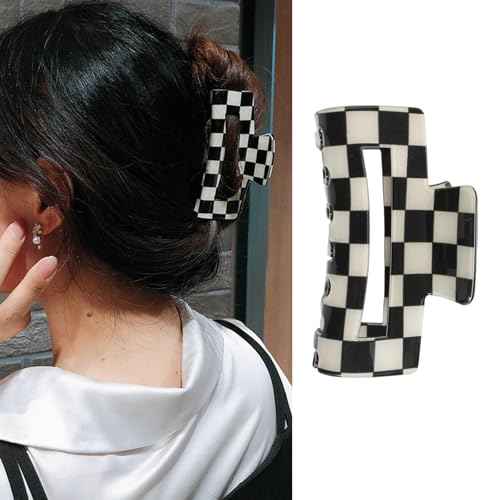 1 Pack Checkered Square Shaped Hair Clip Strong Hold Y2K Hair Claw Clip Non Slip Hair Jaw Clips Strong Hold Black White Checkered Hair Barrettes Cute Hair Accessories for Women Girls Daily Wear