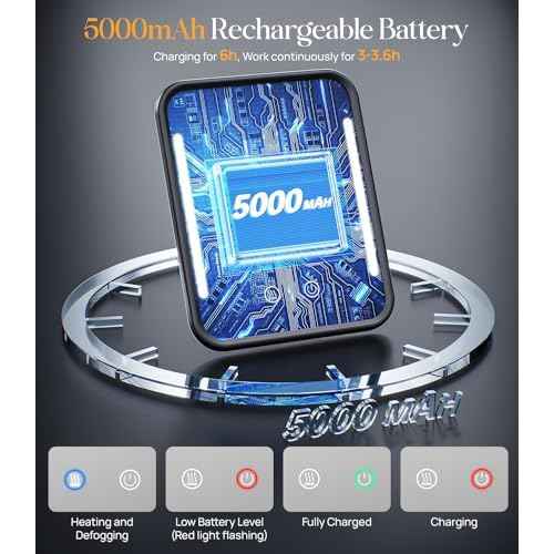 Gospire Heated Shower Mirror Fogless for Shaving with Light, Rechargeable Battery and Adjustable Brightness, Suction Cup and Razor Holder, Removable & NO-Drilling, Waterproof for Bathroom (Black)