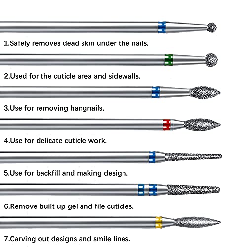 14pcs Nail Drill Bits Set, Professional Rotary Burrs Diamond Cuticle Remover Bits Kit, 3/32" Electric Manicure Nail File Bit for Acrylic Gel Nails Cuticle Manicure