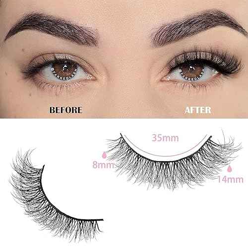 FARRED Natural Lashes Short Eyelashes Wispy False Mink Lash Pack 14 Pair Natural Look Fluffy Cat Eye Strip Eyelash Small Fake Lashes Full Pesta?as Sets for MUA and Beginners Daily Makeup (F1 | 8-14mm)