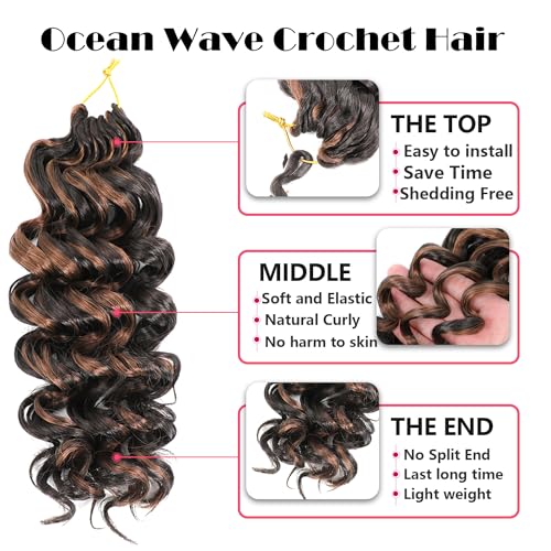Ocean Wave Crochet Hair 14 Inch 8 packs Deep Wave Crochet Hair Synthetic Curly Crochet Braiding Hair for Black Women (14 Inch, 8 packs, P4/30)