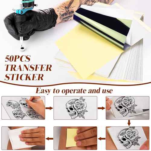 70 PcsTattoo Practice Skins with Transfer Paper, Include 20 Pcs Tattoo Skins & 50 Pcs Tattoo Transfer Paper, Suitable for Artist Creation, Beginners Practice Skills