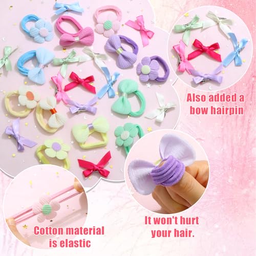 48 Pcs Toddler Hair Ties for Girls, Baby Hair Bows Cute Flower Hair Ties Colorful Elastics Scrunchies,Bow Hair Clips Y2K Snap Hair clips,Seamless Ponytail Holders, Little Girls Hair Accessories