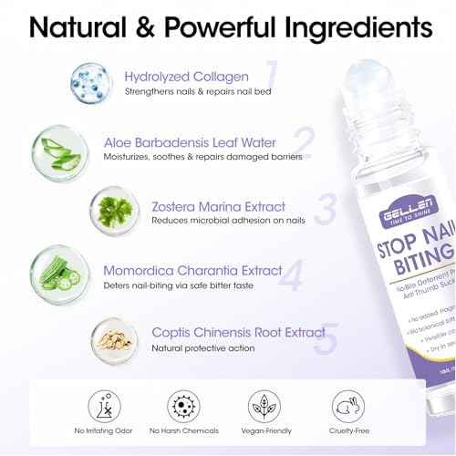 Gellen Nail Biting Treatment for Kids & Adults, Roll-On Stop Thumb Sucking Deterrent, 10ml Nail Biting Prevention, Quick Dry & Water-Resistant No Bite Nail Polish, Nail Care Solution