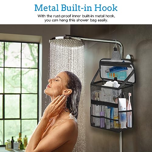 Boczif Shower Bag Mesh Caddy, Toiletry Bags for Travel, Bathroom, Gym, Camp Women Men, Shower Organizer Tote Bag for College Dorm Students Girls Boys, Portable Quick Dry and with Metal Hook