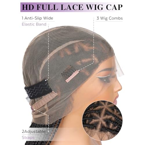 HANNE Full Lace Braided Wigs for Black Women Knotless Braided Wigs with Baby Hair 100% Handmade HD Lace Synthetic Box Braid Wig